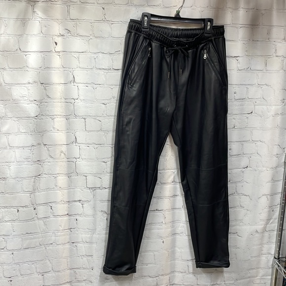 David Lerner cuffed black faux leather jogger pants medium - Picture 2 of 8